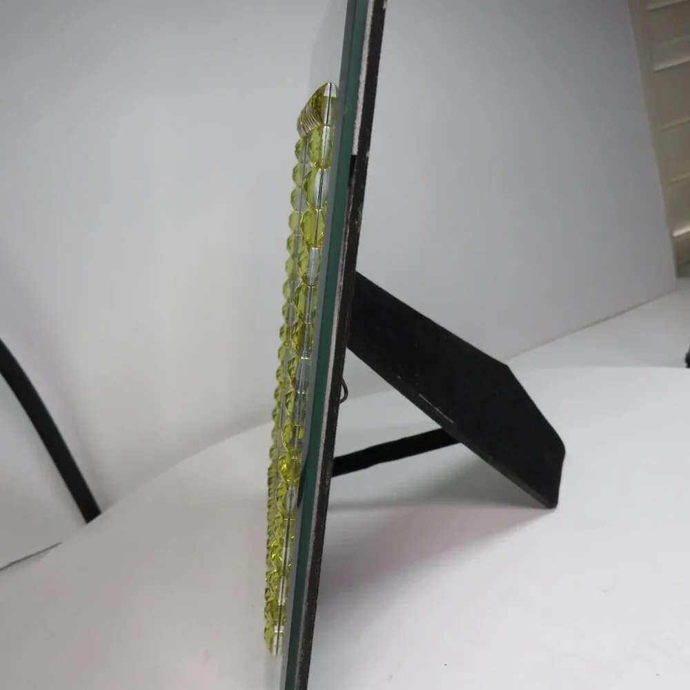 Beveled Mirror Glass Picture Frame with Yellow Rhinestone border High Quality